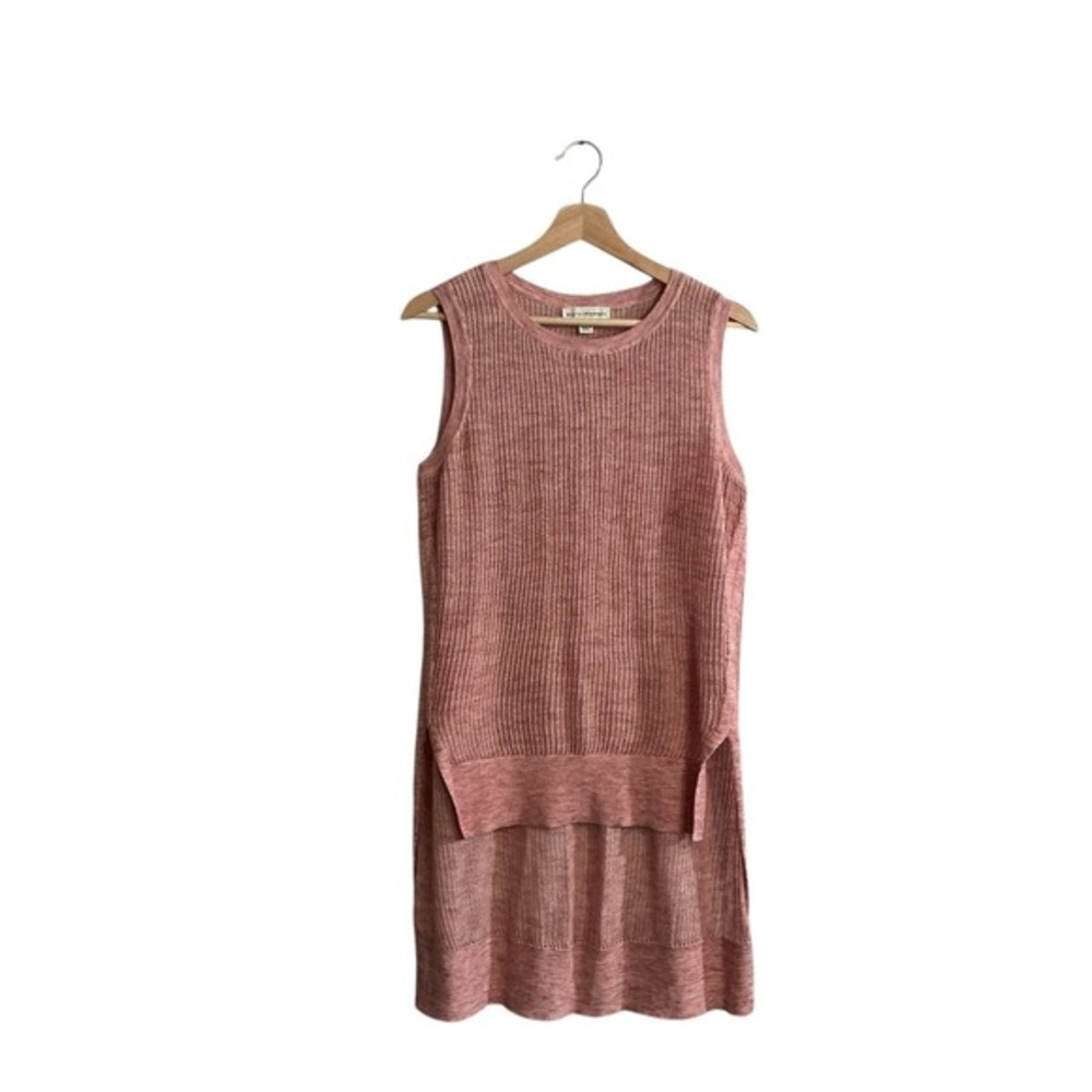 White + Warren Medium Pink Cotton Sleeveless Hi-Low Open Knit Sweater Tank
